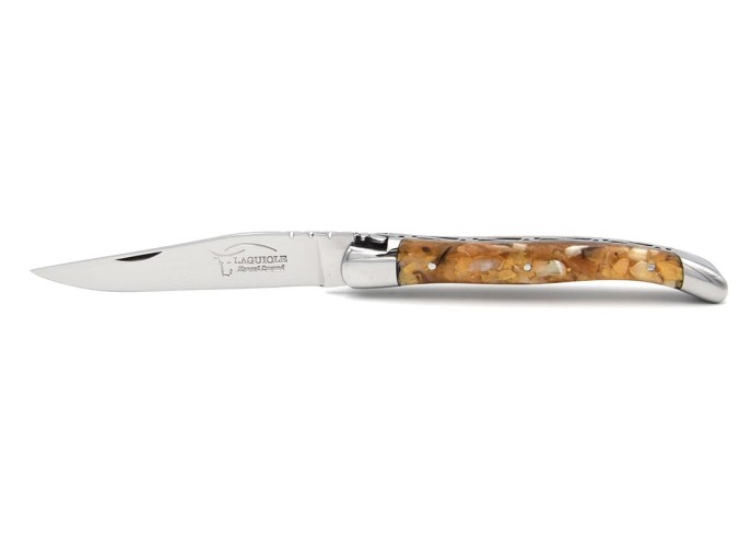 Laguiole pocket knife, 11 cm, recycled horn handle with shiny bolsters