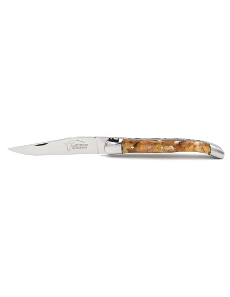 Laguiole pliant, 11 cm, abeille forgée, manche or en corne recyclée