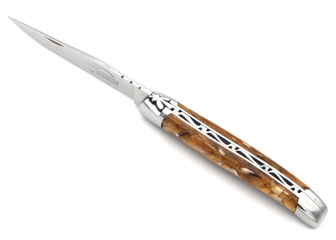Laguiole pocket knife, 11 cm, recycled horn handle with shiny bolsters