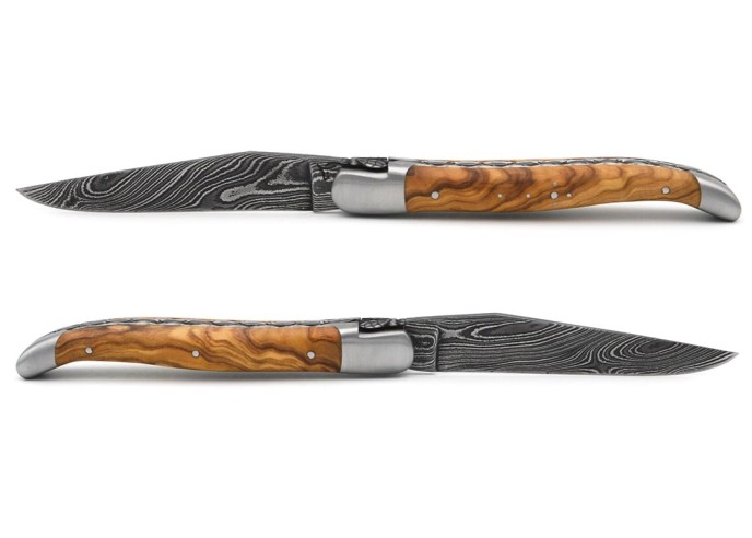 laguiole pocket knife 12 cm bee and spring chiseled with file damascus steel blade olivewood handle