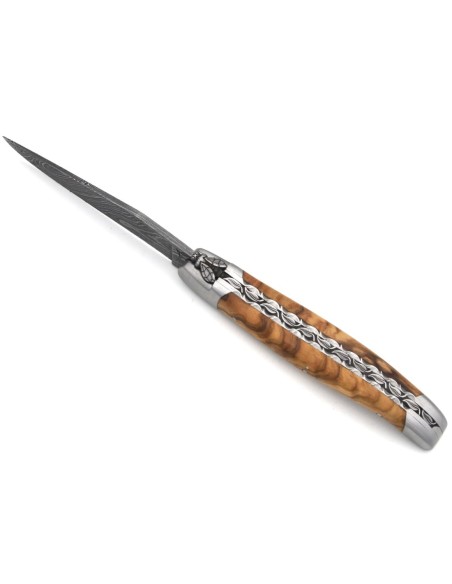 laguiole pocket knife 12 cm bee and spring chiseled with file damascus steel blade olivewood handle