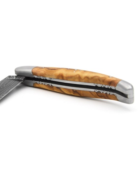 laguiole pocket knife 12 cm bee and spring chiseled with file damascus steel blade olivewood handle