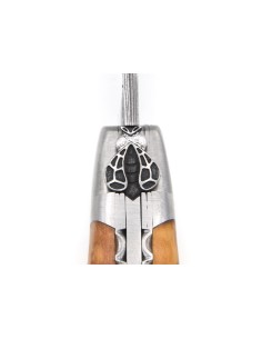 laguiole pliant 12cm lame damas sauvage abeille et ressort ciseles burin manche en olivier 2