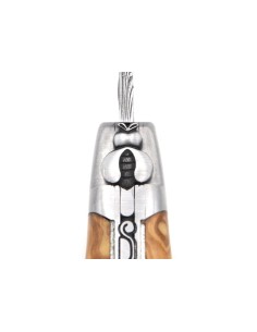 laguiole pliant 12cm lame damas sauvage abeille et ressort ciseles burin manche en olivier 2