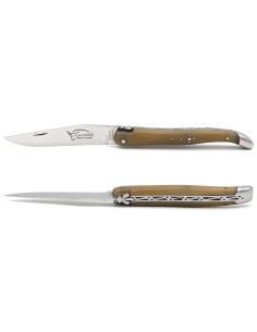 Laguiole pliant abeille forgée, 12 cm, manche pointe de corne claire