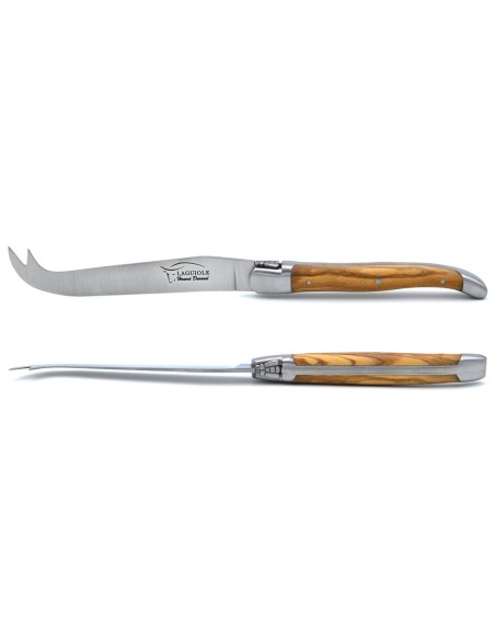 Laguiole Käsemesser, Heftbacken aus glänzendem Edelstahl, fein Griff aus Olivenholz