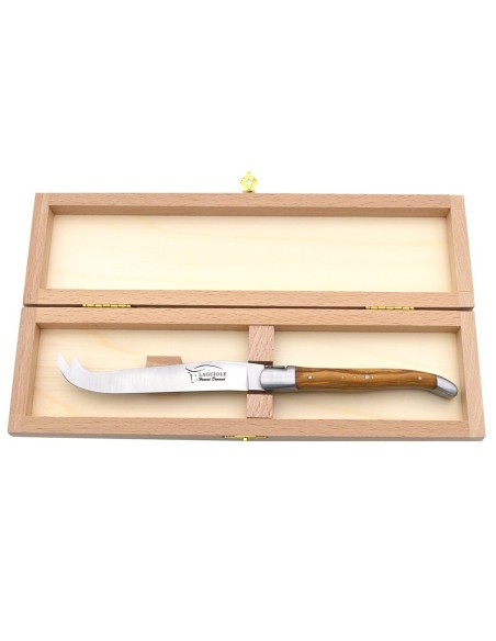 Laguiole Käsemesser, Heftbacken aus glänzendem Edelstahl, fein Griff aus Olivenholz