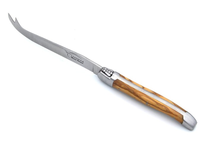 Couteau à fromage Laguiole mitres inox brillant et manche en olivier