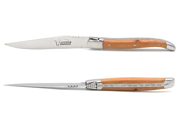 Laguiole Steakmesser, Heftbacken aus Messing, breiterer Griff aus Olivenholz