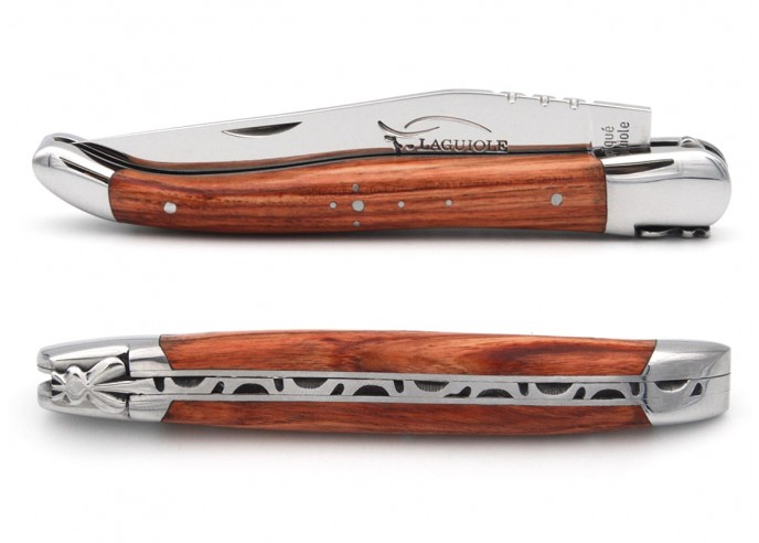 Laguiole pocket knife, 12 cm, forged bee, rosewood handle with shiny bolsters