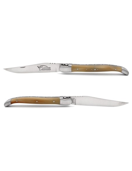 Laguiole pocket knife, 13 cm, forged bee, pale horn tip handle with matt bolsters