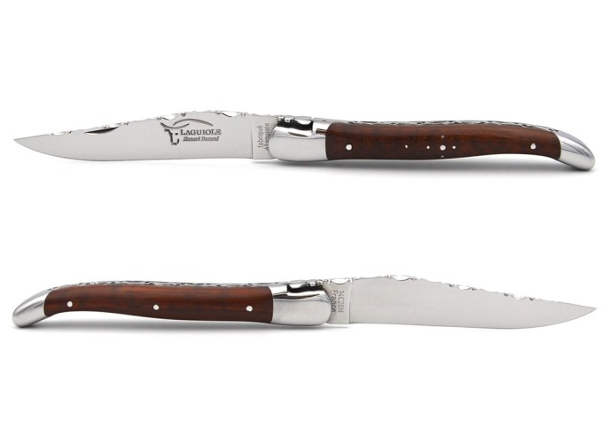 Laguiole pocket knife, 12 cm, forged bee, top and bottom chiseling, snakewood handle with shiny bolsters