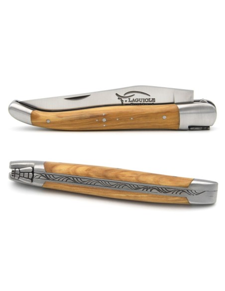 Laguiole pocket knife, 12 cm, welded bee, olive wood handle with matt stainless steel bolsters