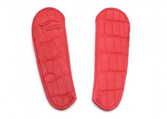 Crocodile leather pocket sheath with molded logo - Red