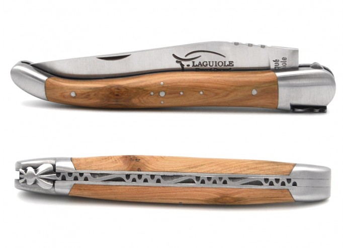Laguiole pocket knife, 12 cm, forged bee, juniper handle with matt bolsters