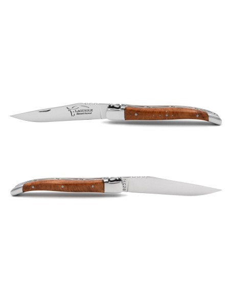 Laguiole pocket knife, 10 cm, forged bee, briar wood handle with shiny bolsters