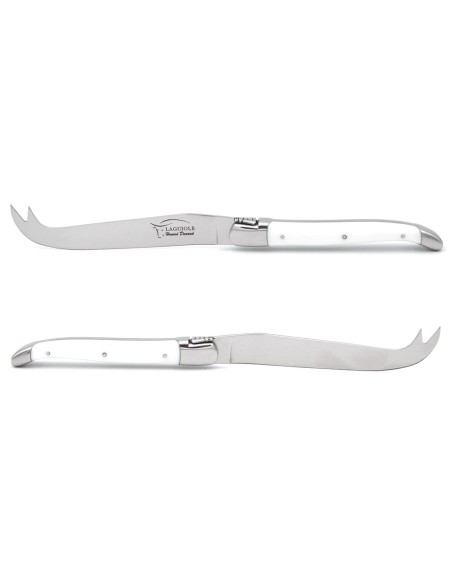 Laguiole Käsemesser, Heftbacken aus glänzendem Edelstahl, fein Griff aus Corian, weiß, spülmaschinenfest