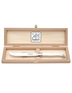 Laguiole Käsemesser, Heftbacken aus glänzendem Edelstahl, fein Griff aus Corian, weiß, spülmaschinenfest