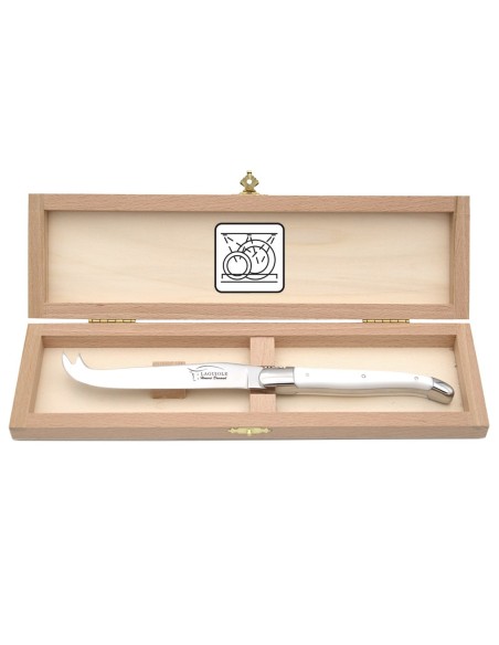 Laguiole Käsemesser, Heftbacken aus glänzendem Edelstahl, fein Griff aus Corian, weiß, spülmaschinenfest