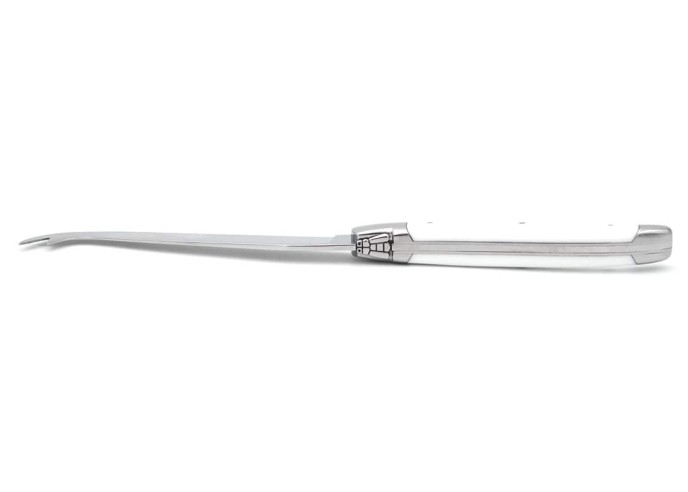 Laguiole Käsemesser, Heftbacken aus glänzendem Edelstahl, fein Griff aus Corian, weiß, spülmaschinenfest