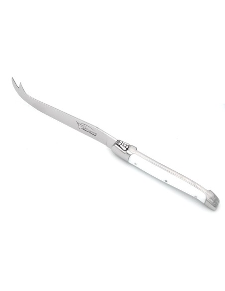 Laguiole Käsemesser, Heftbacken aus glänzendem Edelstahl, fein Griff aus Corian, weiß, spülmaschinenfest