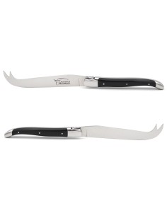 Laguiole cheese knife with shiny stainless steel bolsters. Slim black corian handle, dishwasher safe 2