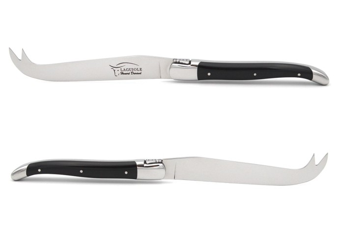 Laguiole Käsemesser, Heftbacken aus glänzendem Edelstahl, fein Griff aus Corian, schwarz, spülmaschinenfest