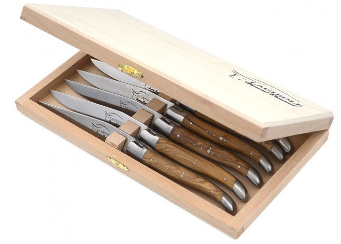 Pinewood storage box for 6 Laguiole steak knives