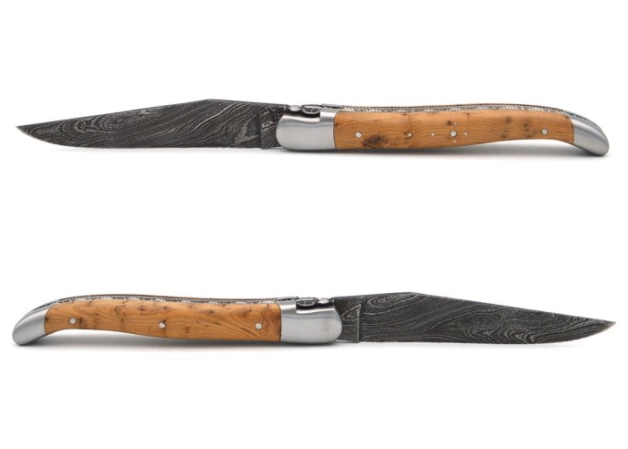 laguiole pocket knife 12 cm bee and spring chiseled with file damascus steel blade juniper handle