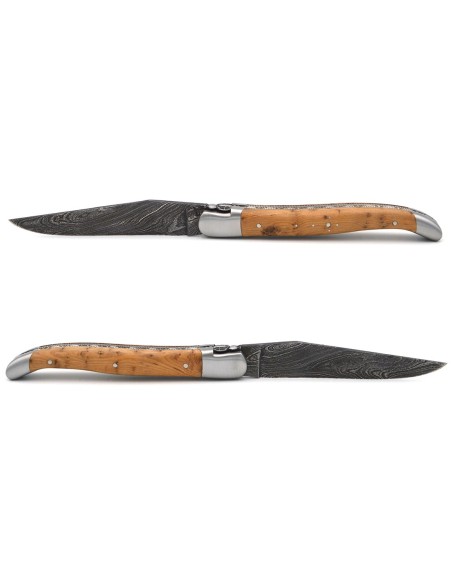 laguiole 12cm damast klinge biene und feder mit meissel handziseliert griff aus wacholder