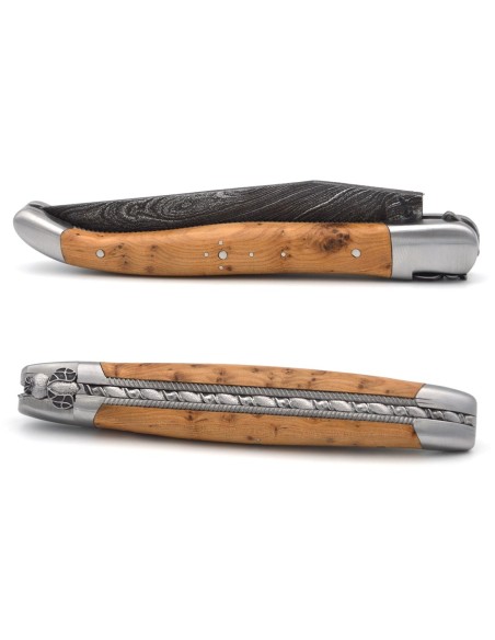 Laguiole Damas, abeille burin, ressort et doubles-platines motif corde