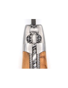 laguiole 12cm damast klinge biene und feder mit meissel handziseliert griff aus wacholder