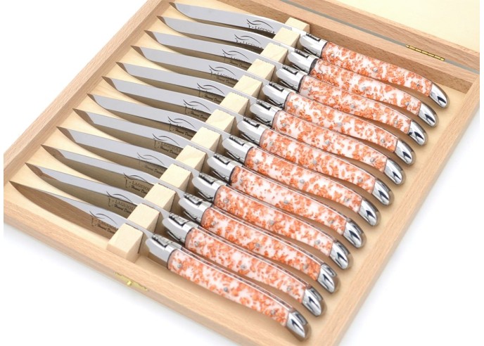 Coffret de couteaux de table de Laguiole, feuille de cuivre en inclusion