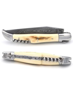 Laguiole Klappmesser, 12cm, Damast mit wildem Muster, Griff aus Mammut