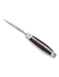 Laguiole pliant, 10 cm, manche en cuir, abeille et ressort ciselés à la lime 2