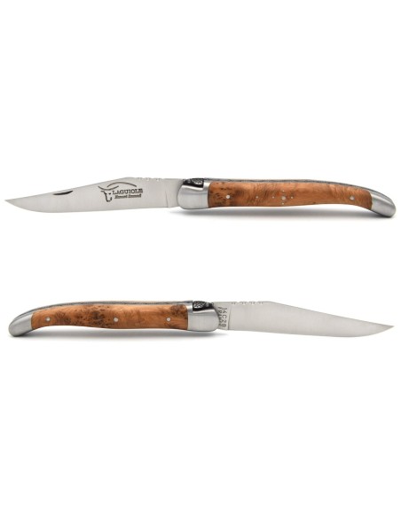 Laguiole pocket knife, 11 cm, chiseled bee and spring,  juniper handle with matt bolsters