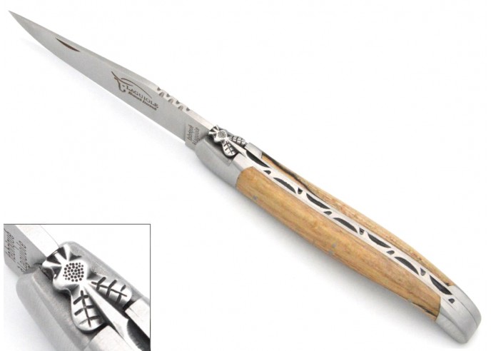 Laguiole pocket knife, 12 cm, classic forged bee n°2, Aubrac beech handle with matt bolsters
