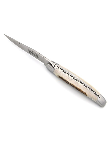 Laguiole pliant abeille forgée massive, 11 cm, manche en bois de cerf