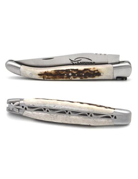 Laguiole pocket knife, 11 cm, forged bee, deer antler handle with matt bolsters