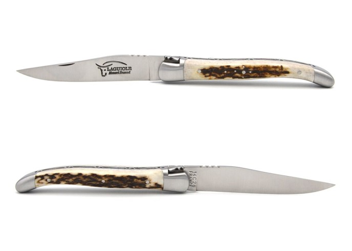 Laguiole pliant abeille forgée massive, 11 cm, manche en bois de cerf