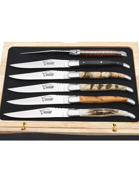 Coffret de couteaux de table de Laguiole manches galbés mixtes