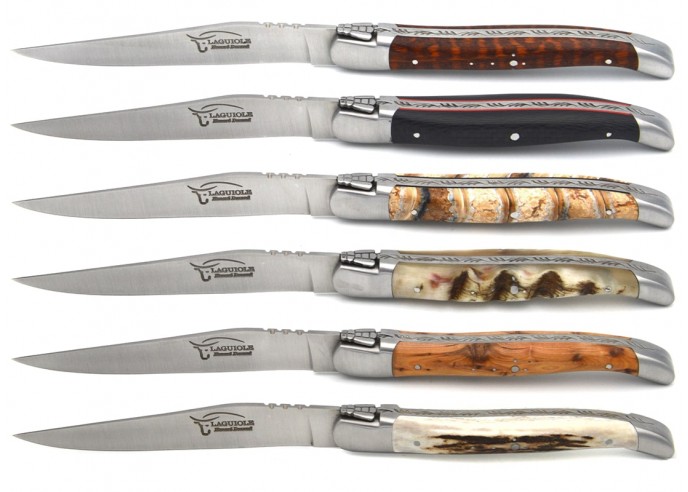 Coffret de couteaux de table de Laguiole, manches galbés mixtes avec mitres inox mat