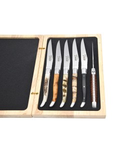 Laguiole steak knives with matt stainless steel bolsters, wide various handles 2