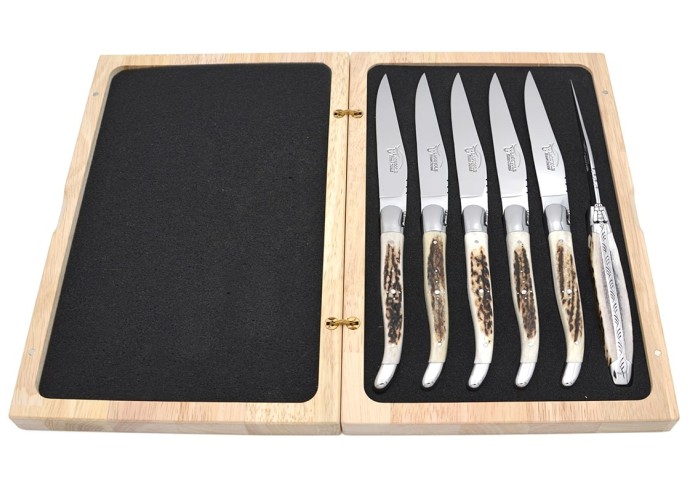 Couteaux à steak Laguiole, manche galbé en pointe de corne foncée