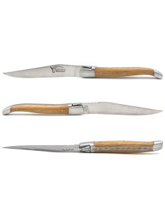 Laguiole Steakmesser, breiterer Griff aus Fasseiche, Heftbacken aus mattem Edelstahl 2