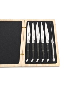 Coffret de véritables couteaux à steak Laguiole, manche galbé en ébène