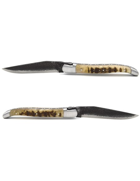 Laguiole Klappmesser 12cm, Gefräste Biene Nr.1, Griff aus Widderhorn, Mattem Edelstahl