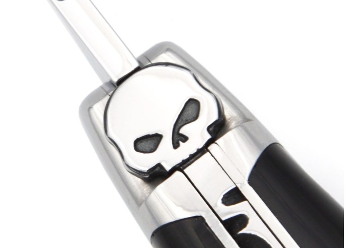 Laguiole pocket knife, 11 cm, skull, dark horn tip handle with shiny bolsters