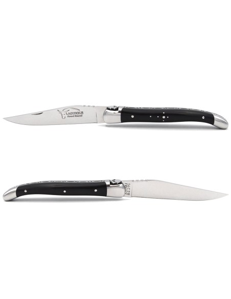 Laguiole pocket knife, 11 cm, skull, dark horn tip handle with shiny bolsters