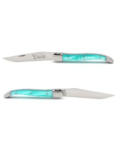 Laguiole pliant, 10cm, abeille soudée, acrylique turquoise 2